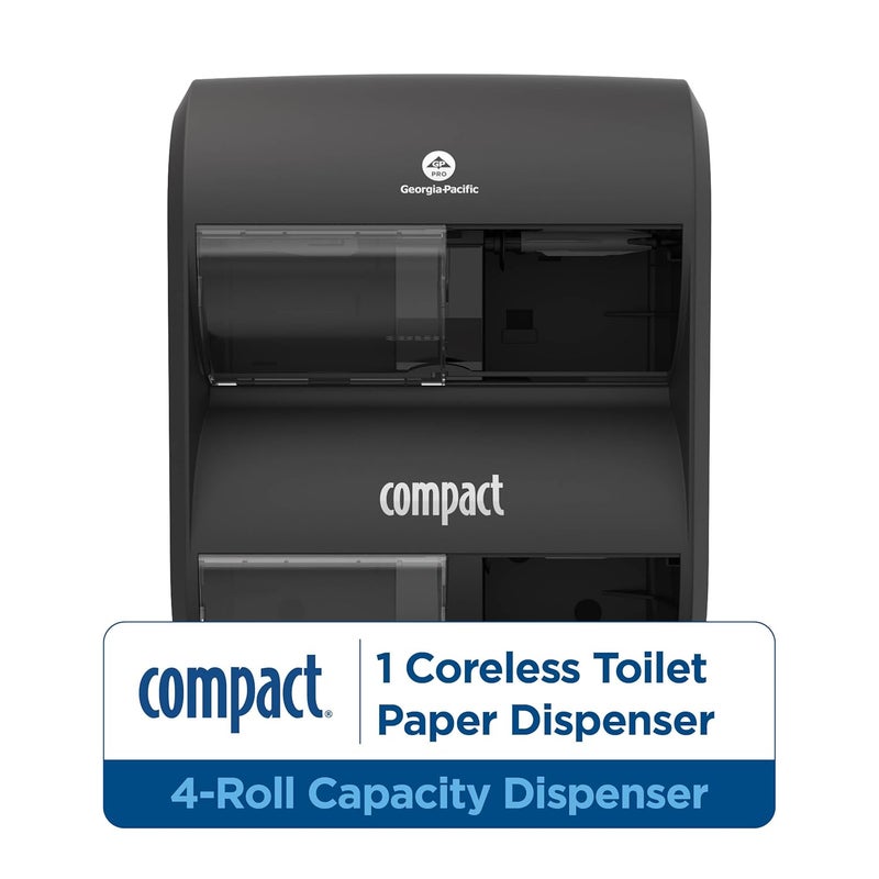 Compact ® 4-ROLL Quad Plus CORELESS HIGH-Capacity Toilet Paper Dispenser, Black, 1 Dispenser - Image 2